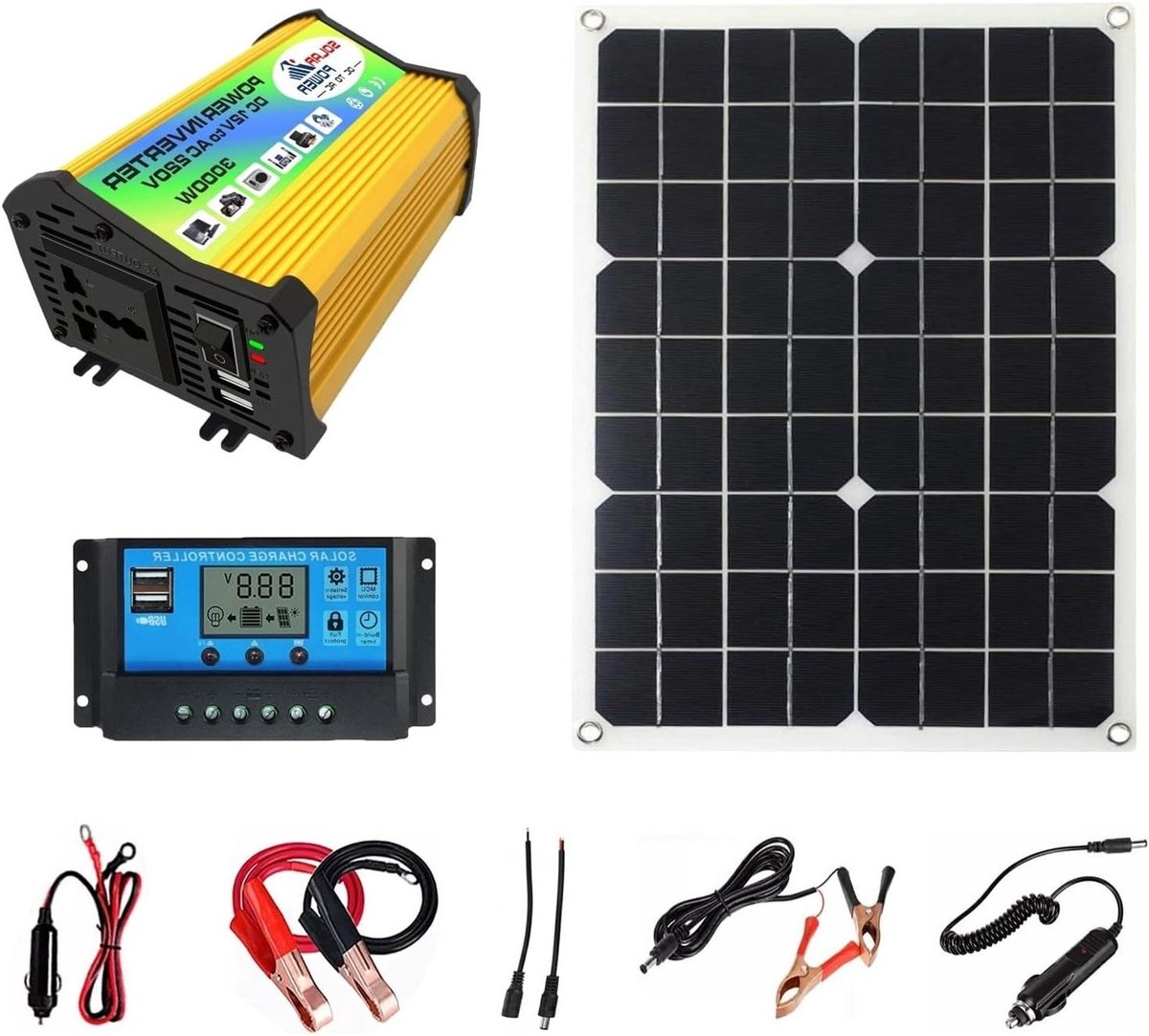 Zonnepaneel Starterkit - Off-Grid Energie - Kamperen - Volledige Systeembescherming - 300W - Geel
