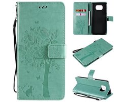 Geschikt voorXiaomi Poco X3 NFC-telefoonhoesje, gemaakt van PU-leer en zachte siliconen, met een boomvormig ontwerp, magnetische portemonneehouder, polsbandje en beschermhoes - Groen.