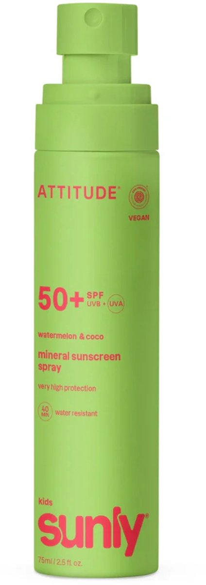 ATTITUDE SUNLY Zonnebrandspray Kids SPF50 Watermeloen Kokos ECO - duurzaam