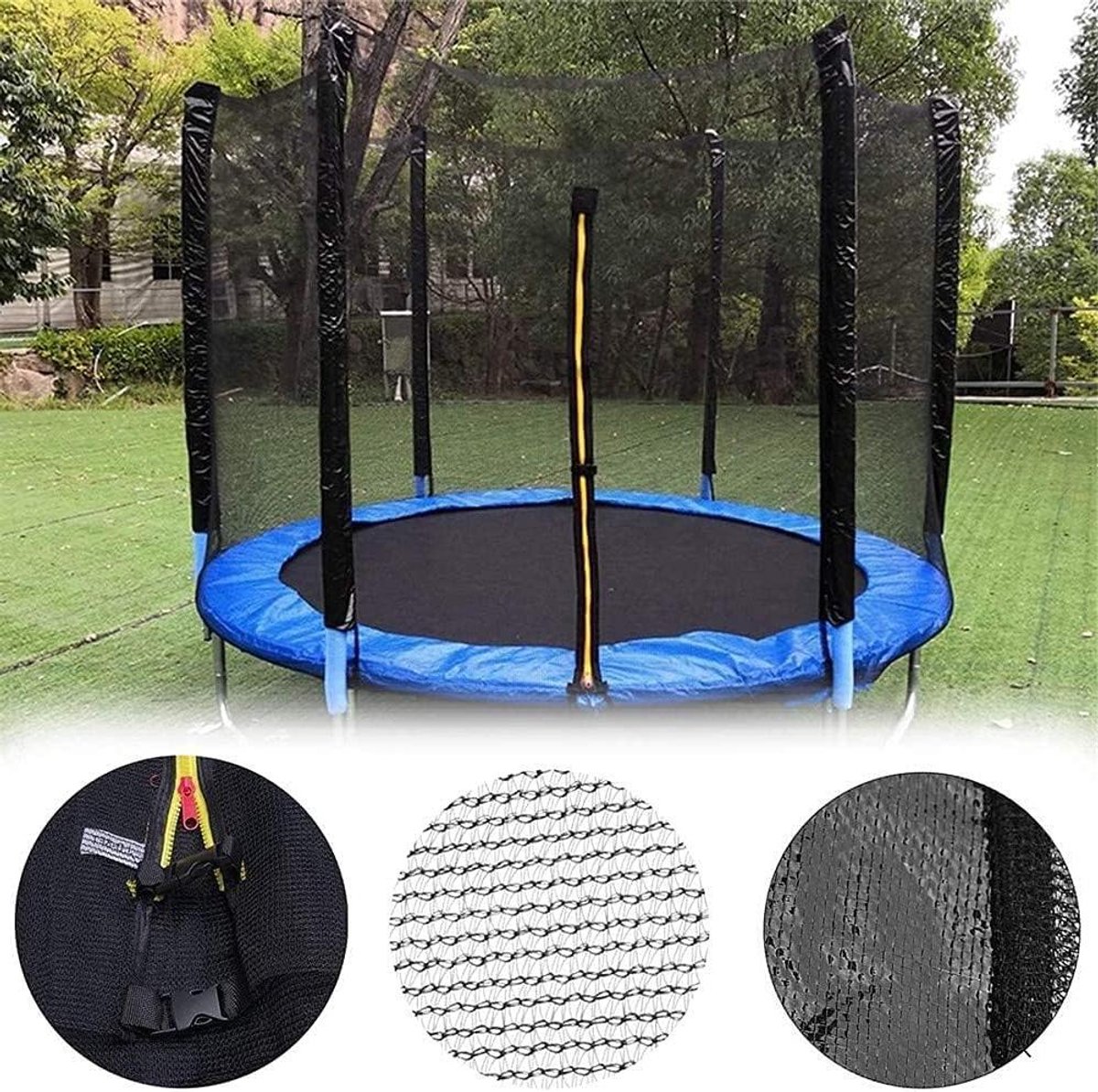 Trampoline Veiligheidsnet - Vervangend Net - Veilig Springen - Met Rits - 4.88m 12 Stokken - Zwart