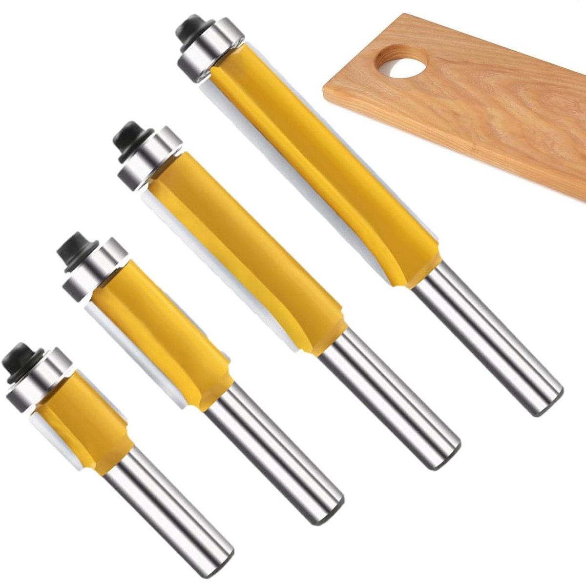 Flush Trim Frezen - Randfrezen Hout - Houtbewerking Projecten - Hardmetalen Opbouw - 4 Stuks - Geel