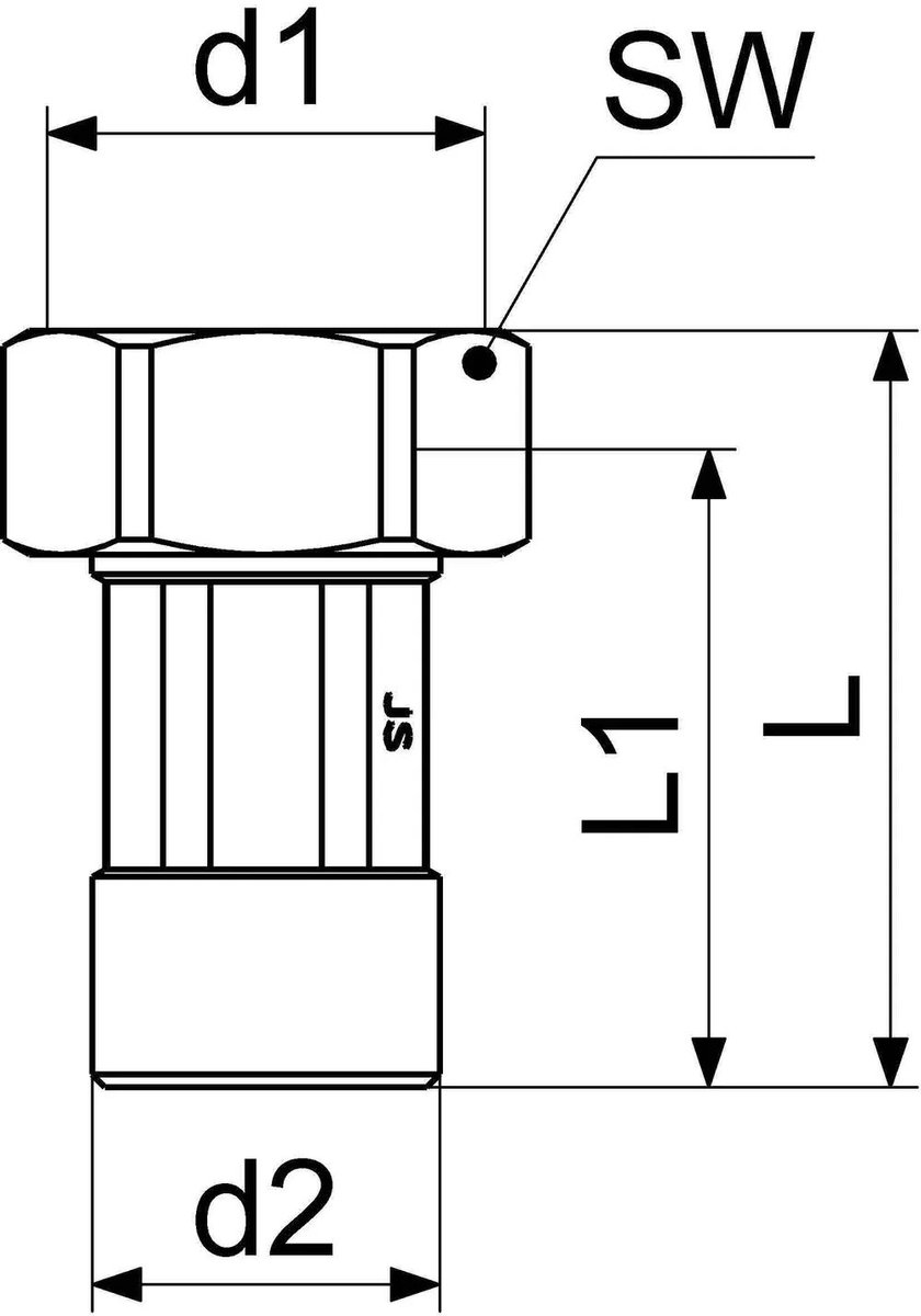 Schlösser Armaturen JS Watermeterkoppeling zonder plombinrichting, Buitendraad 1/2'' x Binnendraad 3/4'', verchroomd, Verpakkingseenheid 1 stuk, 0022311550001