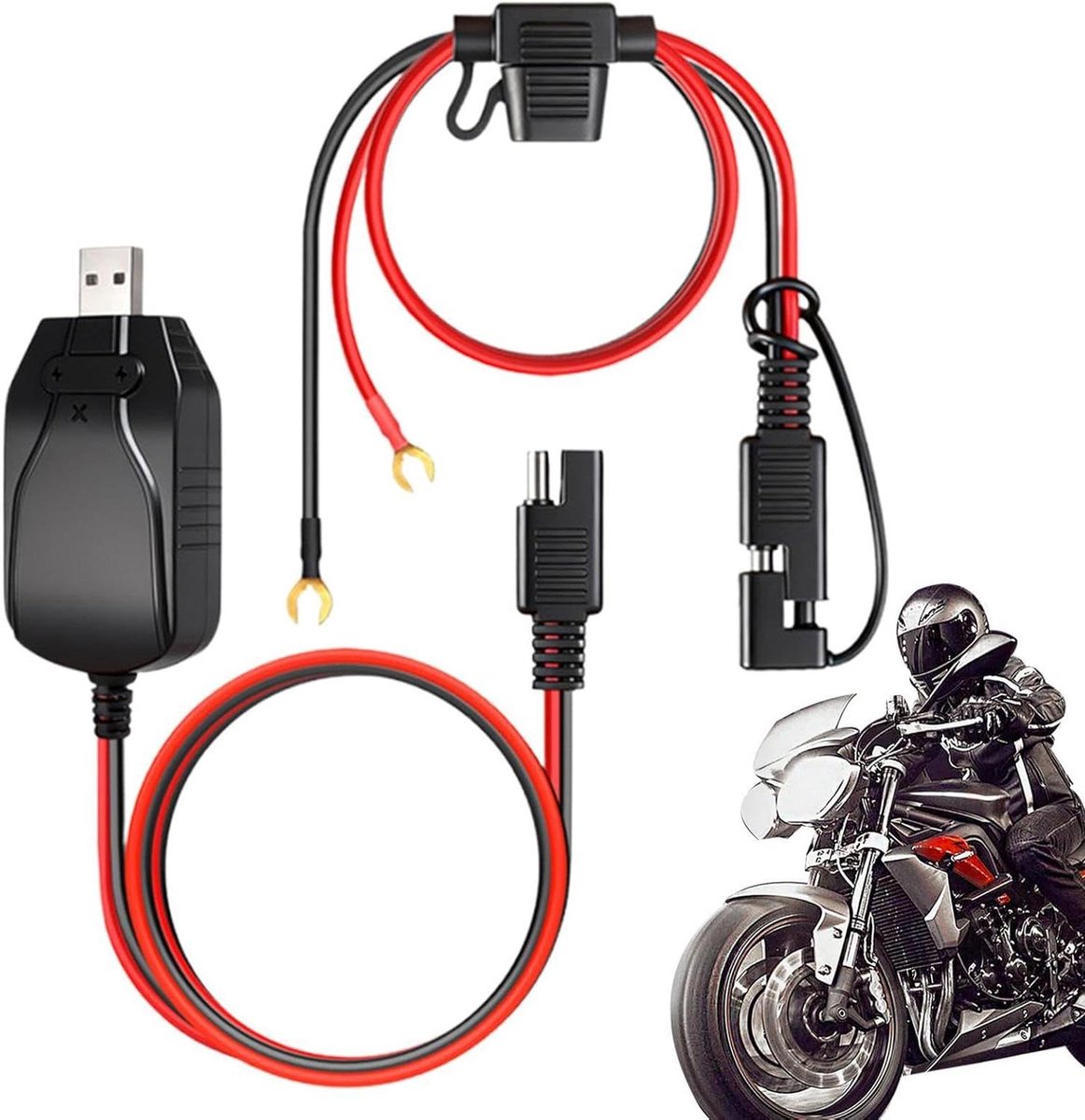 Motor Acculader - Druppellader Onderhouder - Accu Onderhoud - USB Laadpoort - 12 Volt - Zwart
