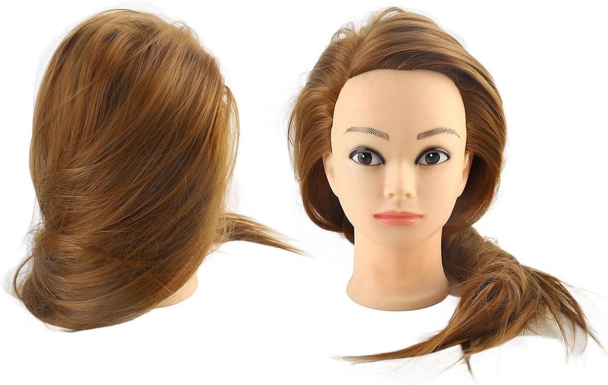 Cosmetologie Mannequin Hoofd, Mannequin Hoofd met Haar Haar Styling Trainingshoofd Oefening Haarstyling Pop Oefenpop voor Kappers- en Haarstylingpraktijk