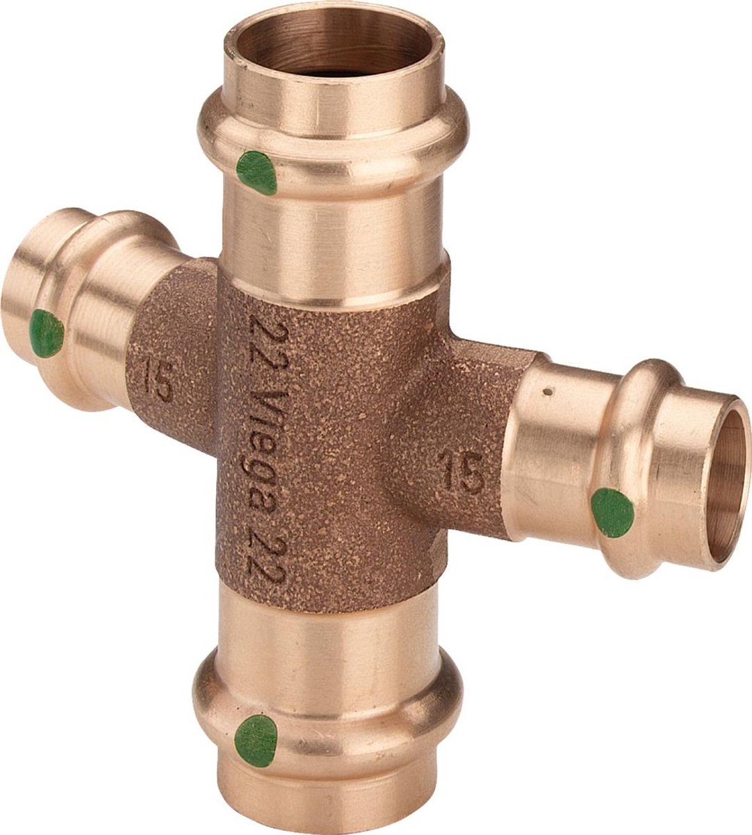 Viega Profipress Sanpress-kruisstuk 24 graden, d1 22, d2 15 roodkoper Modell 2247, 325978