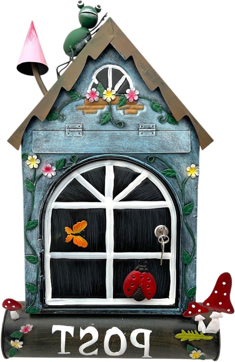 Decoratieve Brievenbus - Huisvorm Brievenbus - Post Ontvangen - Gedetailleerd Design - 57 x 35 cm - Blauw