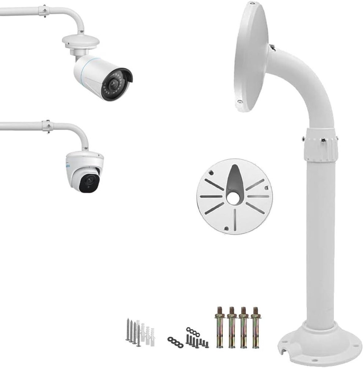 Camera Montagebeugel - Verstelbare Paalhouder - Beveiligingscamera Installatie - Uitschuifbare Lengte - 6 Inch Diameter - Wit