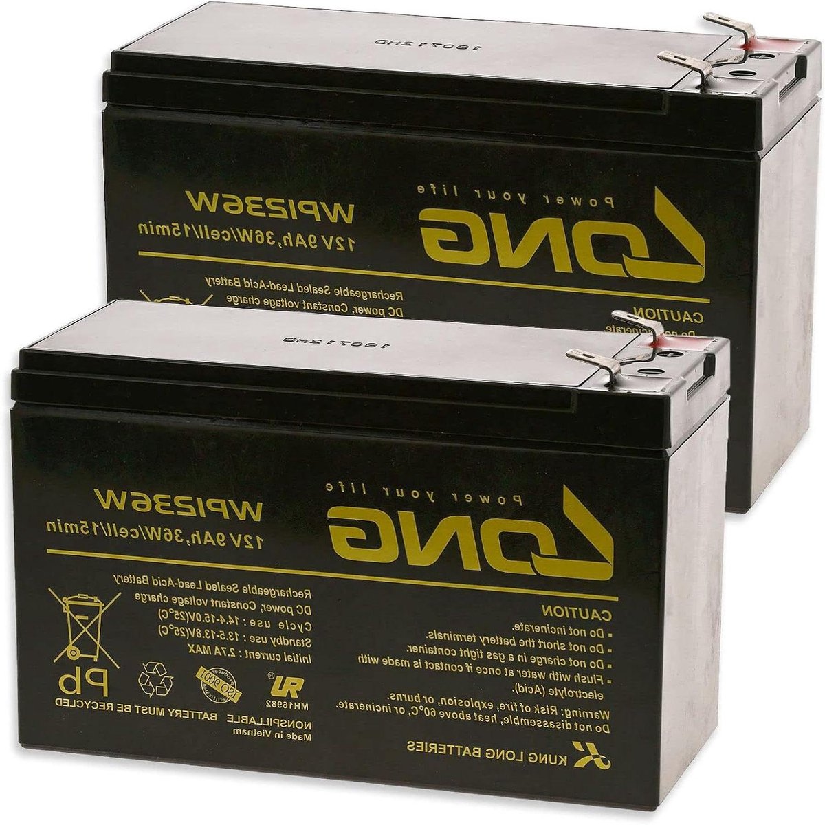 Vervangende Batterij - Accu Set - Noodstroom Systemen - Onderhoudsvrij AGM - 12V 9Ah - Zwart