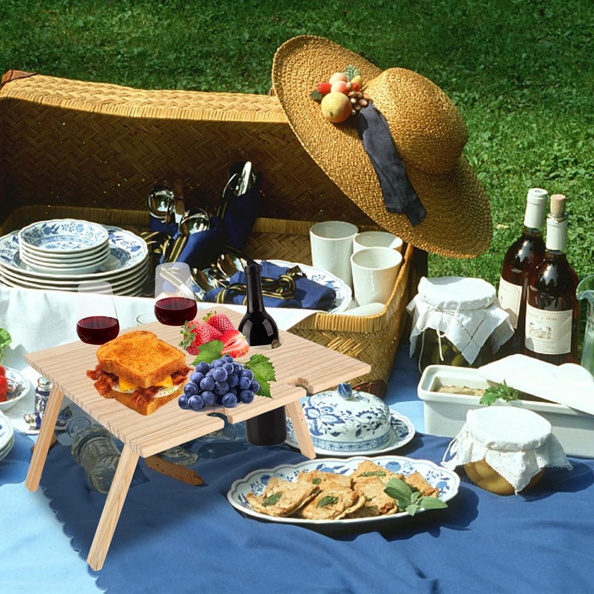 Opvouwbare Tafel - Draagbare Hout - Picknick en Camping - Met Wijnglas Houders - 34 x 30 cm - Rood — cadeau in Kookcadeaus - foto 3
