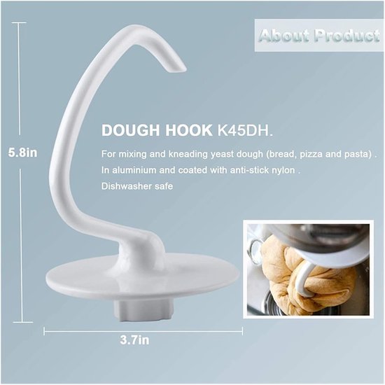 Mixer Accessoires - Deeg Haak - Bakken Thuis - Roestvrij Staal - 17 cm - Zilver — afbeelding 2