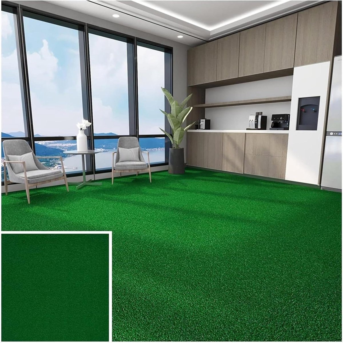 Kunstgras, kunstgras gras gazon, antislip kantoorvloer synthetisch kunstgras gras, snijbaar hotel residentieel commercieel tapijt tegel, 50 x 50 cm (kleur: groen, maat: 5 stuks)