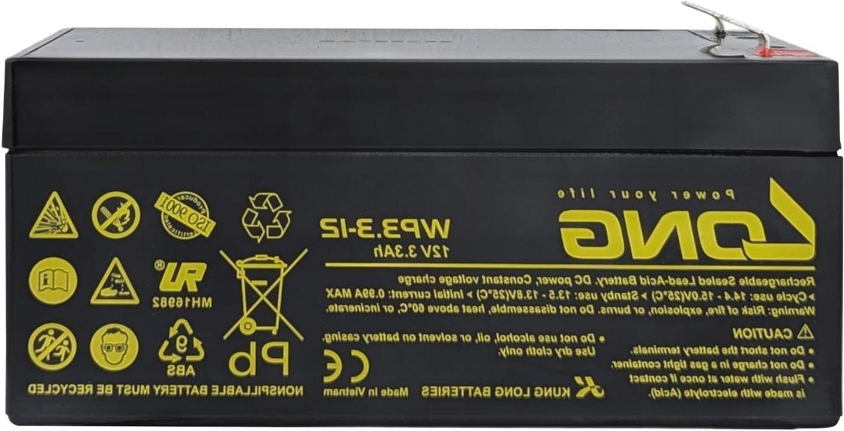 Oplaadbare Batterij - AGM Accu - Noodstroom Toepassing - Onderhoudsvrij Ontwerp - 12 Volt 3.3 Ah - Zwart