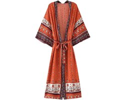 Hgvcfcv Vintage Floral Print Cotton Boho Kimono Beach Cover Ups Dress Batwing Sleeve Women Vestidos Kimono Dress For Women