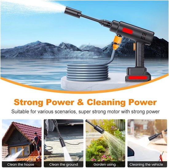 Hogedrukreiniger - Waterpistool Krachtig - Auto Wassen - Draadloos Werken - 500W 60Bar - Zwart — afbeelding 4