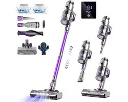 Zerova Steelstofzuiger - Stofzuiger draadloos - Kruimelzuiger - 40 kPh zuigkracht - 80 min accuduur met LED-display - Paars