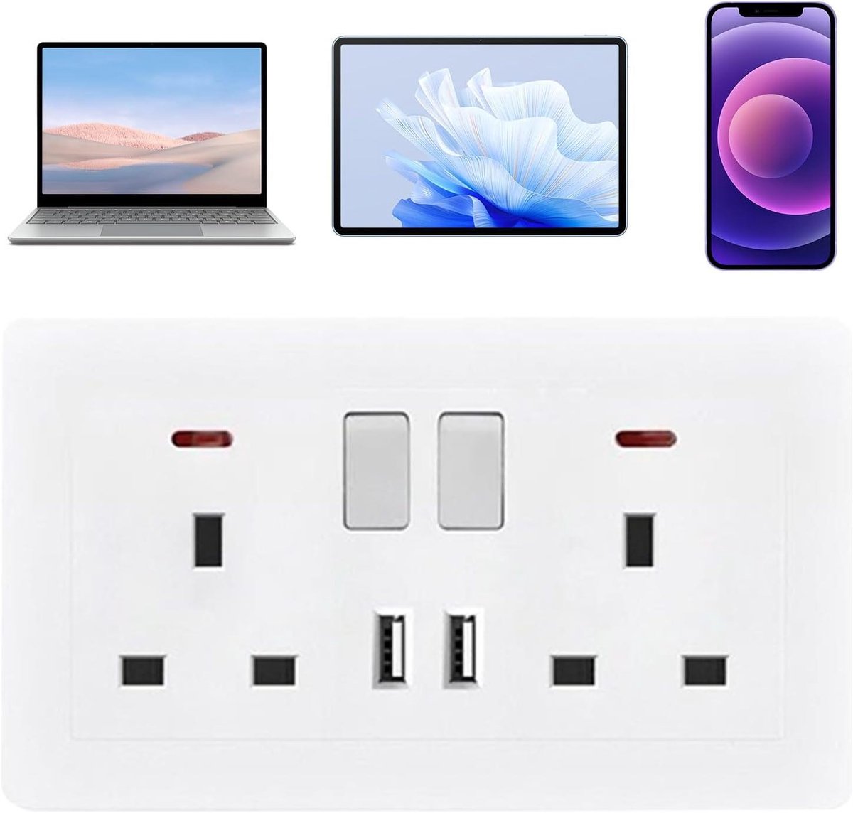 Wandcontactdoos Dubbel - Verlengstuk Stekkerdoos - Meerdere Apparaten Laden - Intelligente Ruimtebesparing - 14.6 x 8.6 x 5 cm - Wit