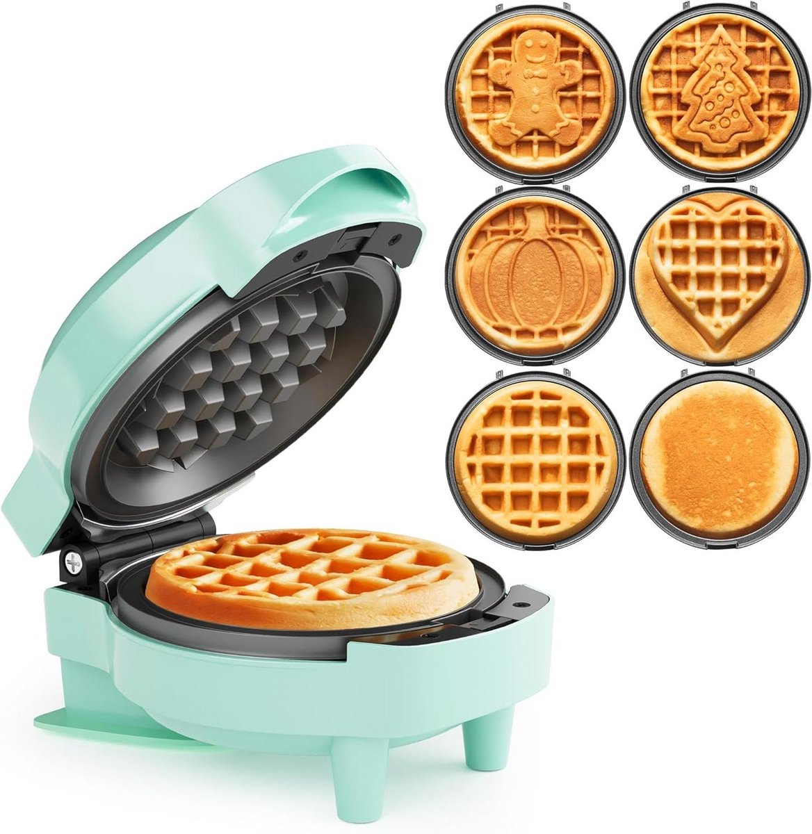 Mini Wafelmaker - Wafelijzer Pannenkoekenmaker - Snelle Snacks Maken - Verwisselbare Platen - 4 inch - Zilver
