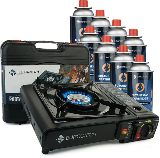 Kooktoestel op Gas - incl. 8 Butaan Gasbussen - Gas Stove - Camping Kooktoestel - Gaspit - Gasfornuis - Gasstel - Cooker - Draagkoffer