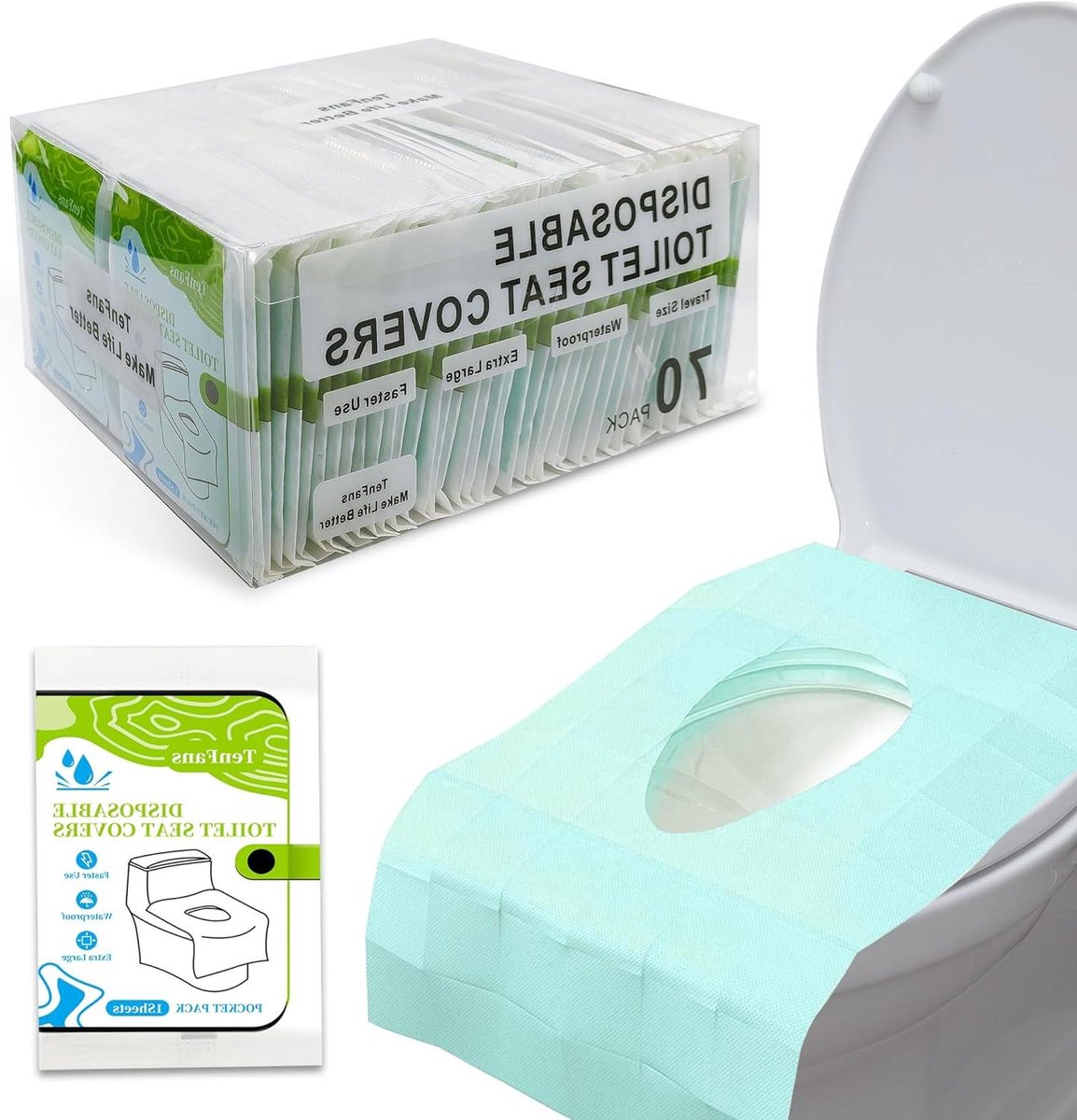 Toilet Zittinghoezen - Wegwerp Hoezen - Hygiënisch Reizen - Waterdichte Bescherming - 70 Stuks XL - Wit