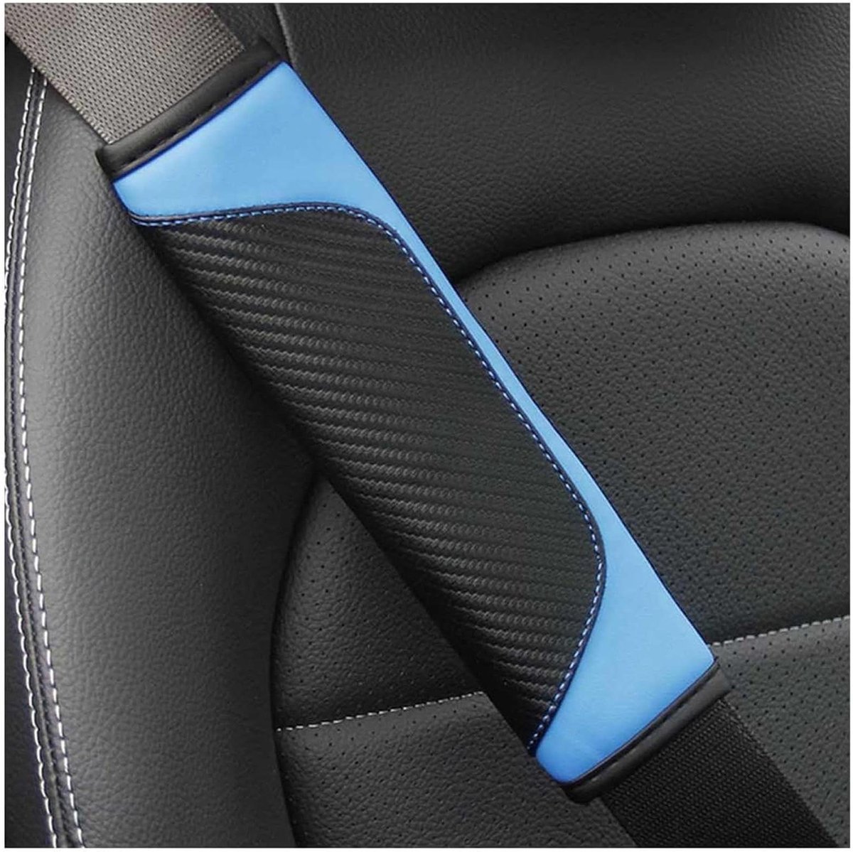 Autogordelhoesjes - Gordelkussens Veiligheidsgordel - Comfortabel Rijden - Carbonvezel Design - 66 x 231 cm - Blauw