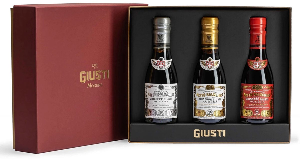Giusti - Trio Set 1, 2 & 3 Medailles - 3x 100ml - Balsamico Azijn van Modena Cadeauset - Luxe Proefpakket & Cadeautip
