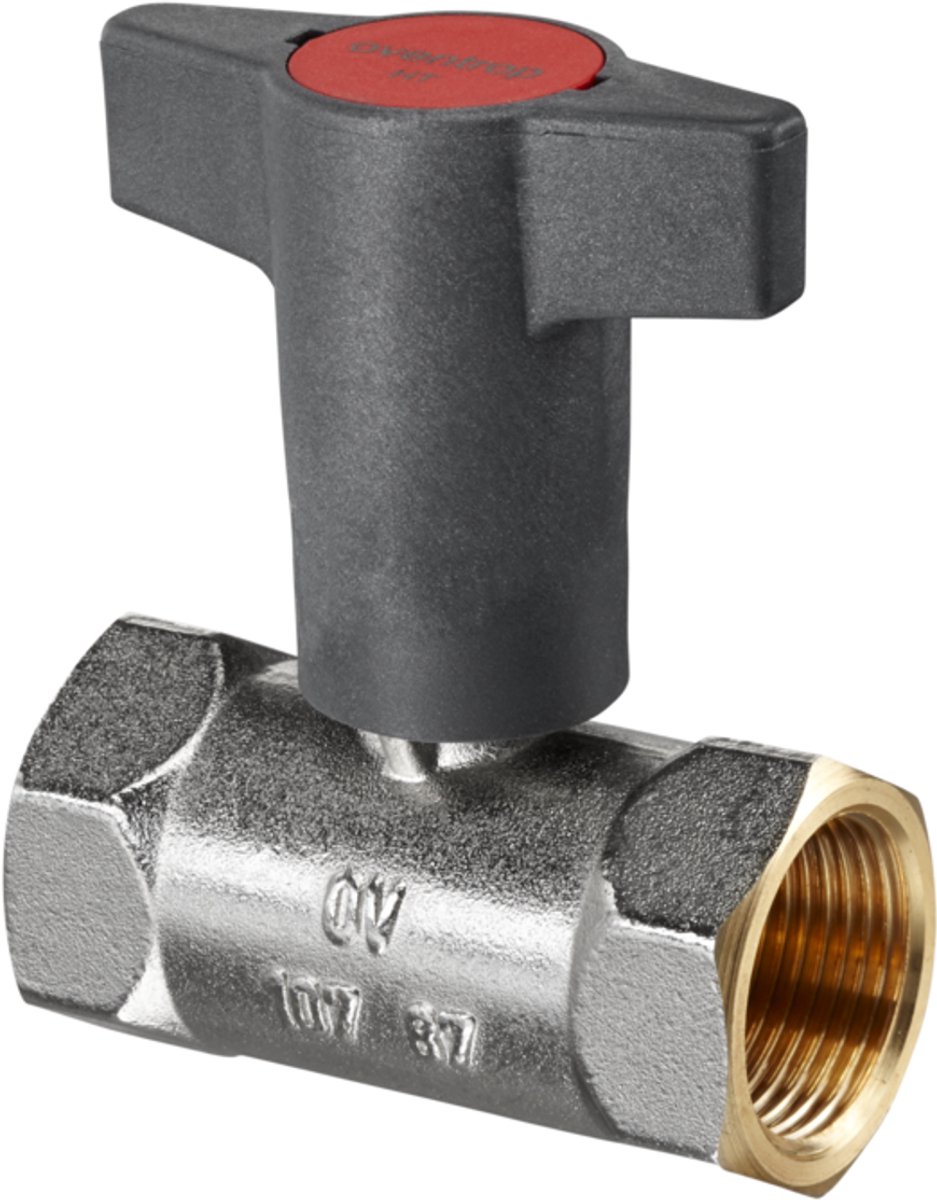 OVENTROP Hogetemperatuur kogelkraan Optibal HT met binnendraad PN 16 met verlengde draaiknop, DN 32, Rp 1 1/4, messing, vernikkeld, 1078710