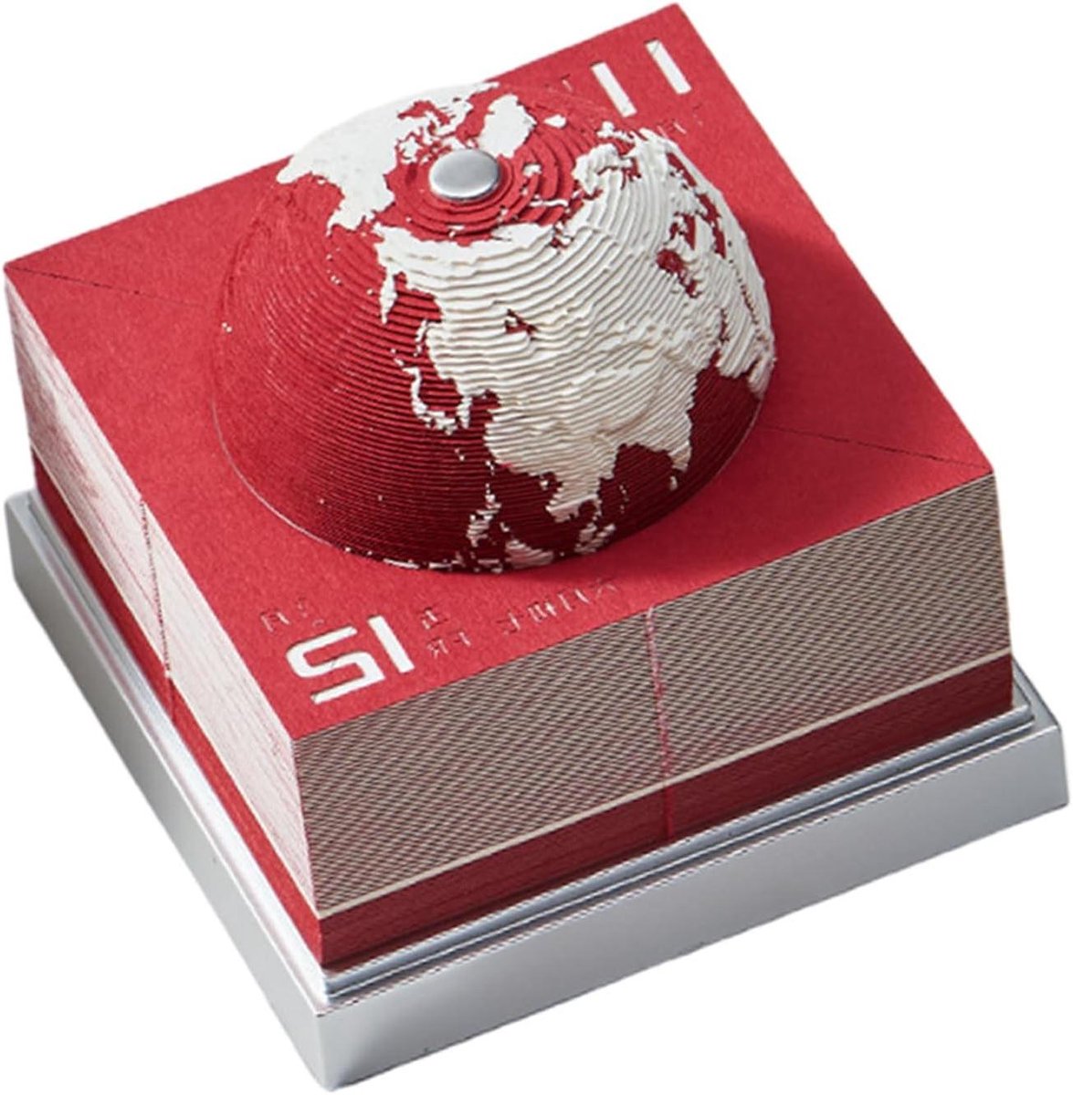 Kalender Aarde - Creatief Bureau - Decoratief Gebruik - 3D Papier Uitsnijding - 8.7x8.7x8.9cm - Multicolor