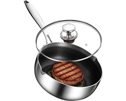 Roestvrijstalen Melkkoker - Kookpan met deksel - Babyvoeding Bereiden - Honingraat Anti-aanbaklaag - 22 cm - Zilver