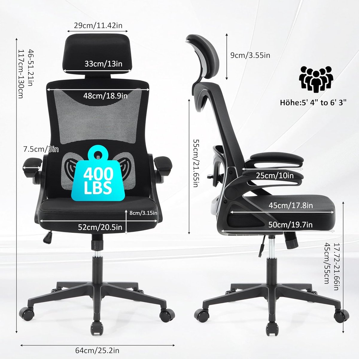 Gaming Bureaustoel Ergonomisch Zwart – House&Garden Titan X Pro Gamingstoel met Verstelbare Hoofdsteun, Lendensteun, Mesh Rugleuning, Opklapbare Armleuningen, Kantelfunctie, Wielen en Hoge Belastbaarheid tot 180 kg