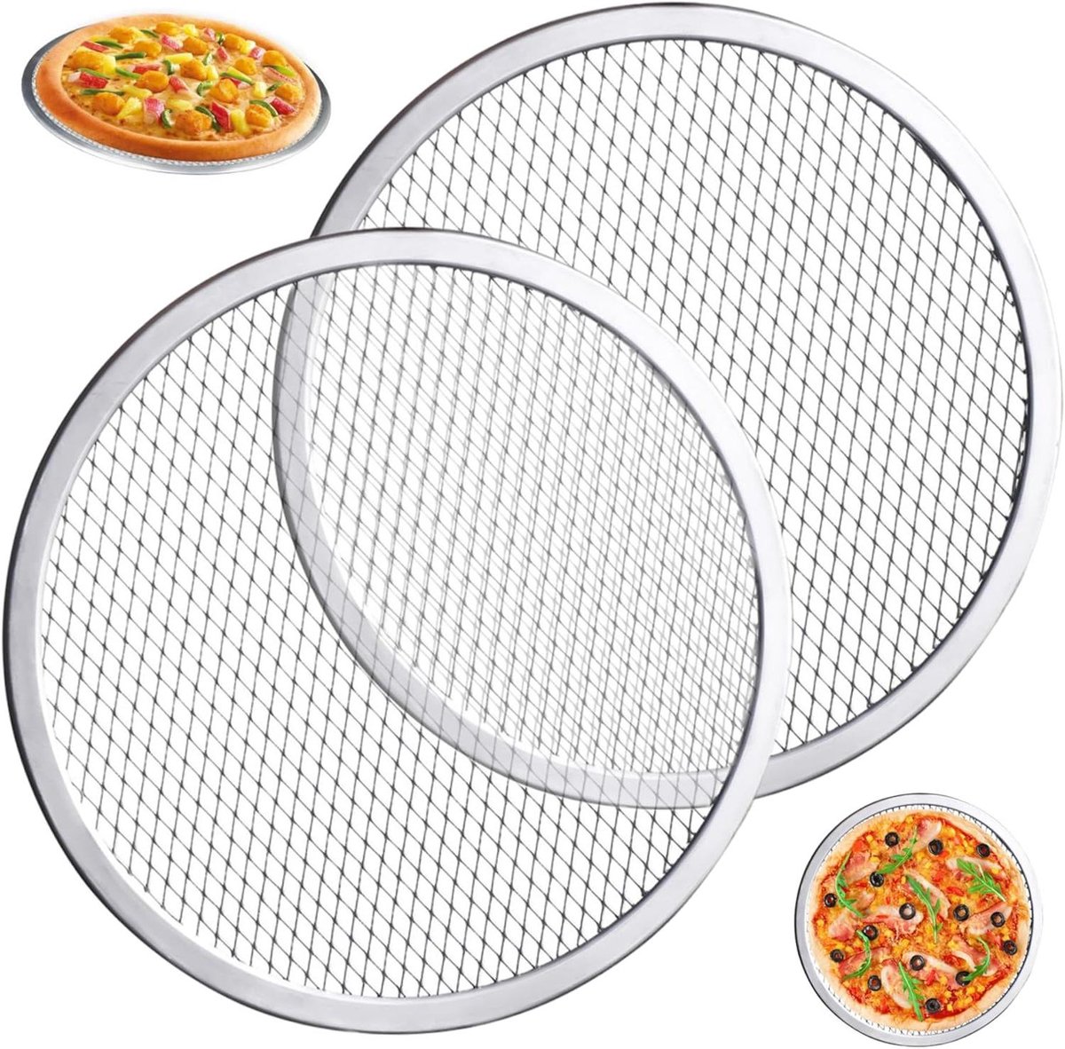 Pizzascherm Set - Mesh Platen - Knapperige Korsten Bakken - Optimale Warmteverdeling - 30 cm - Zilver