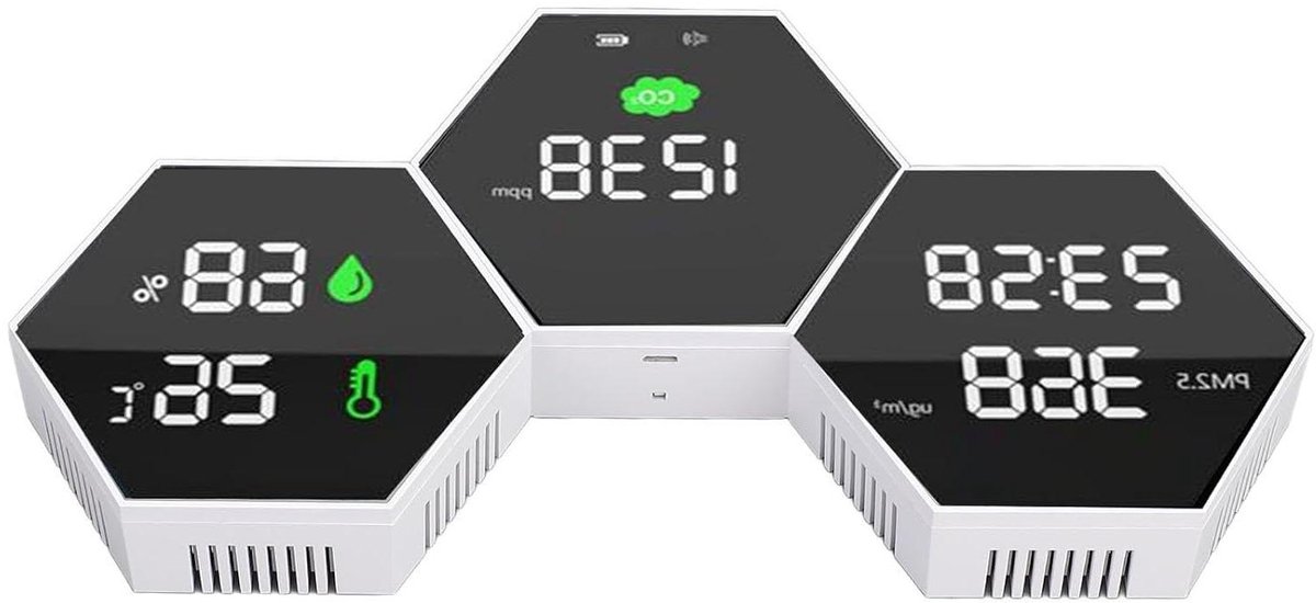 Luchtkwaliteitstester - CO2 Monitor - Binnenklimaat Bewaken - Realtime Data - Groot LCD - Wit
