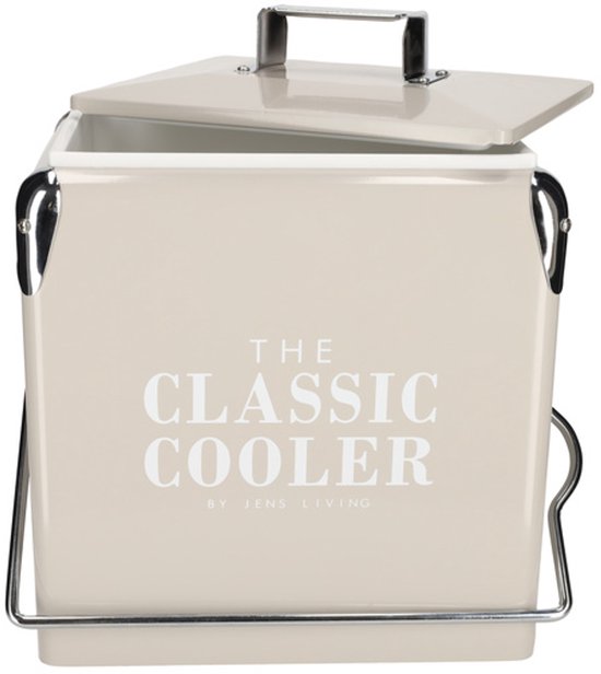 JENS Living Retro Koelbox Taupe - Stijlvolle 13L Ijzeren Koelbox met Binnentas van PP en Flessenopener van Merkloos — afbeelding 4