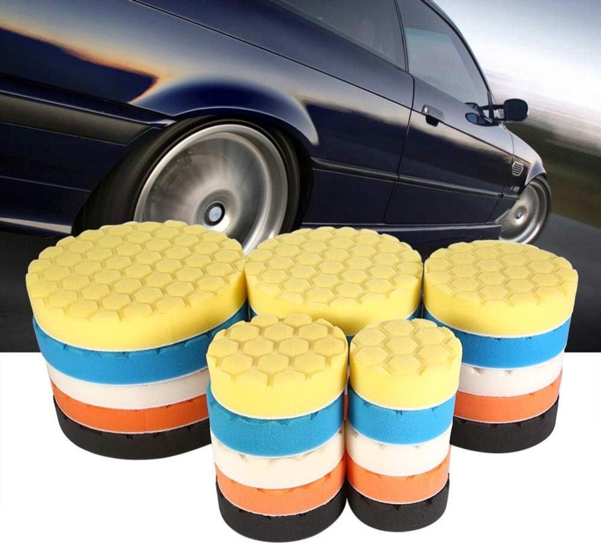 Polijstpads Set - Schuim Pads - Auto Polijsten - Fijn Porositeit - 5 Stuks - Diverse Kleuren