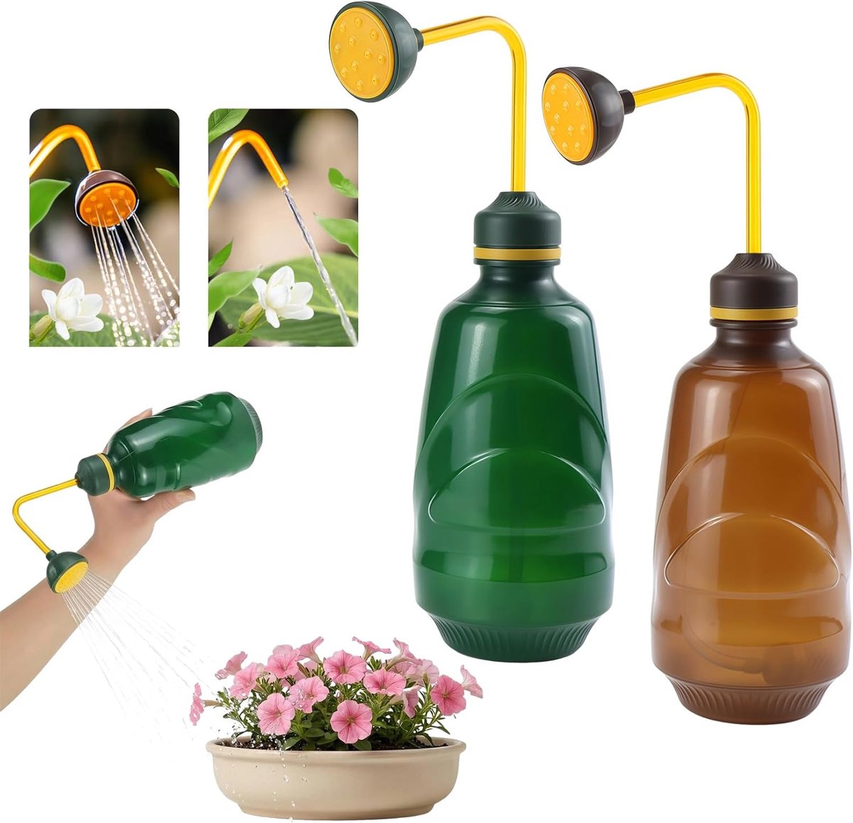2 stuks kleine gieter - 2-in-1 baldouche voor plantenbloemen - Bonsai Gieter - 450 ml - kamerplanten - voor zaailingen en gevoelige planten - groen, oranje