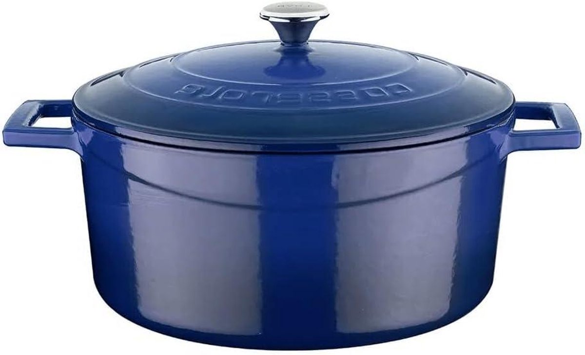 Gietijzeren Braadpan - Stoofpan Pan - Langzaam Koken - Gelijkmatige Warmteverdeling - 4.49 Liter - Blauw