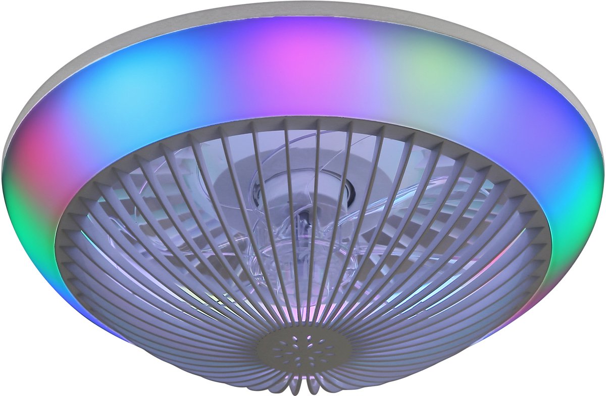 Gutent - Plafondventilator met RGB LED licht - 38cm - 7 transparante ABS bladen - Stille werking - Met app bediening - Dimbaar - Timer