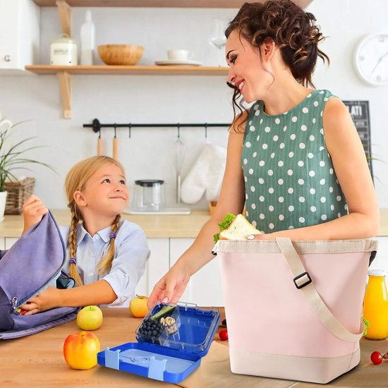 Geïsoleerde lunchtas voor zowel mannen als vrouwen, met een reversdetail en een verstelbare schouderband om de tas over de schouder of in de hand te dragen. Gemaakt van polyester, lekvrij (roze). — afbeelding 4