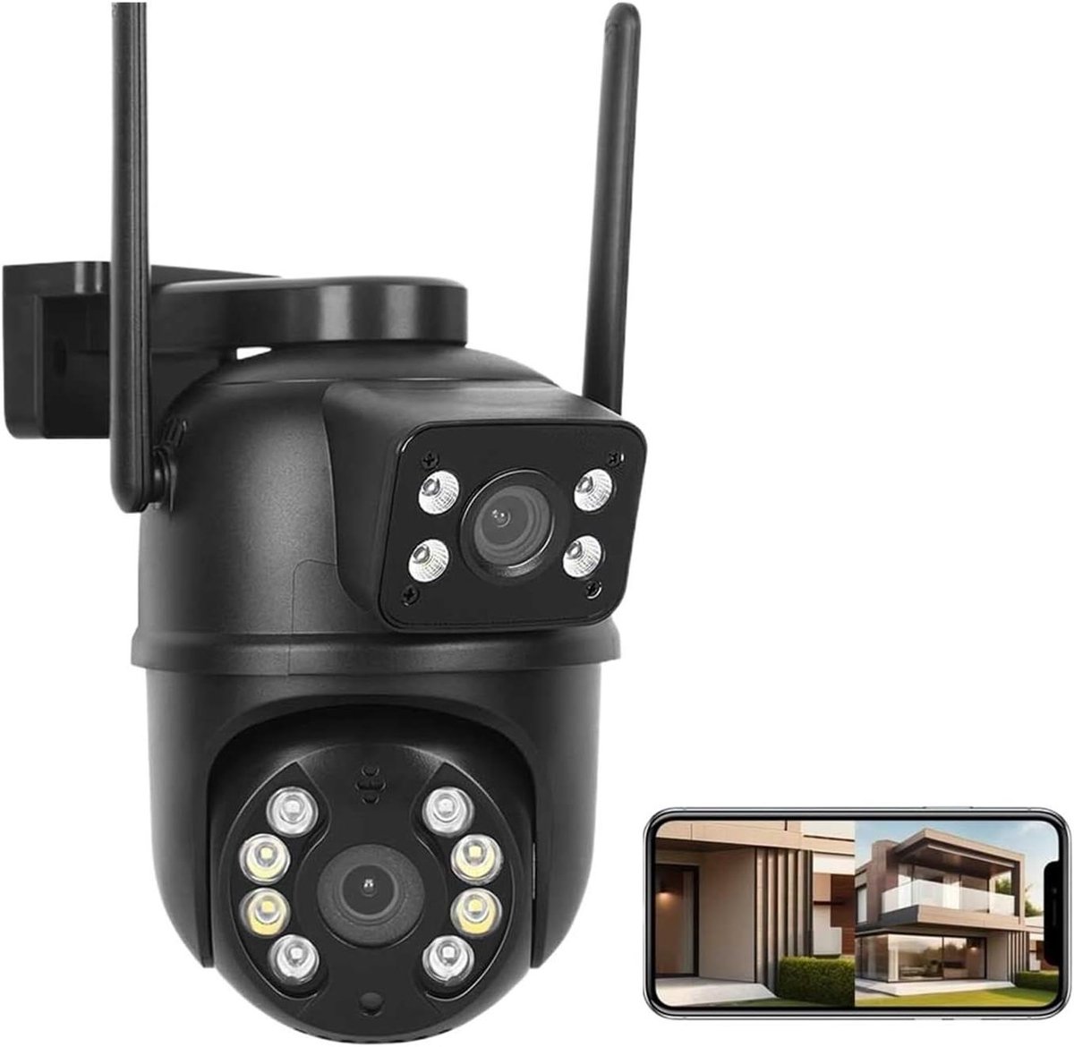 Beveiligingscamera Buiten - Wifi Camera - Huis Beveiligen - Dubbele Lens AI - 8MP - Zwart