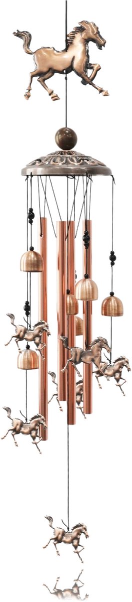 carmdering - Windgong - Metal Windgong - Buiten Windgong - 7 paarden, 4 buizen, 6 belletjes - Antiek brons, precies gestemd - Voor tuin, terras en balkon - Symboliseert vrede, geluk en gezondheid - Cadeau voor Moederdag - Weerbestendig