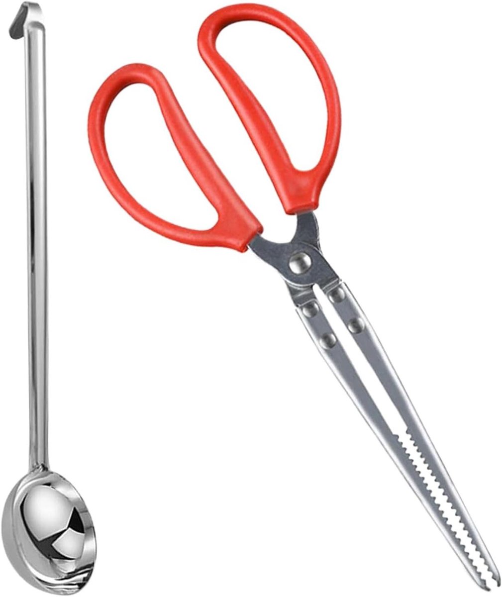 Haardtang met schep - Houtgrijper tang - Vuur onderhouden - Roestvrij staal - 29 cm steel - Zilverkleurig