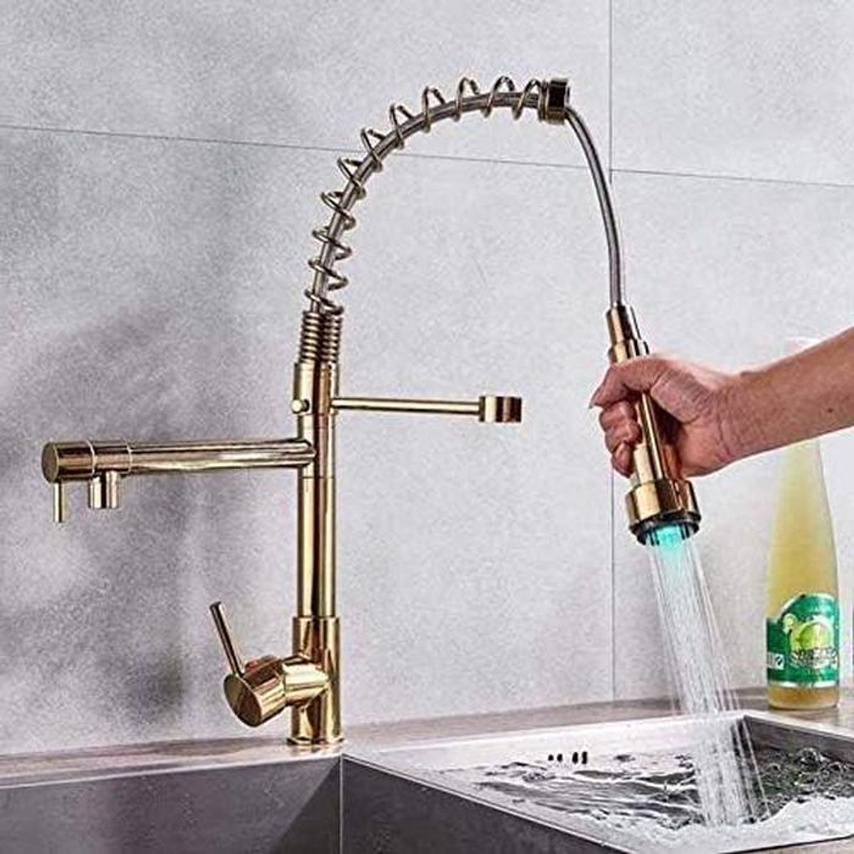 Keukenkraan LED - Keukenmengkraan Goud - Moderne Keuken - Keramische Klep - Dubbele Uitloo