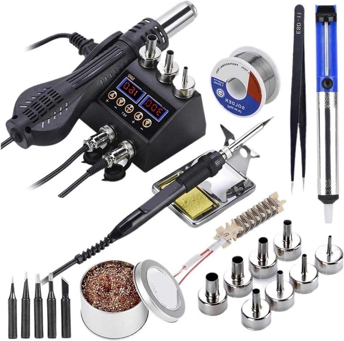 Soldeerstation - Heteluchtbout - Reparatie Elektroncia - 2-in-1 Functie - 750W - Zwart