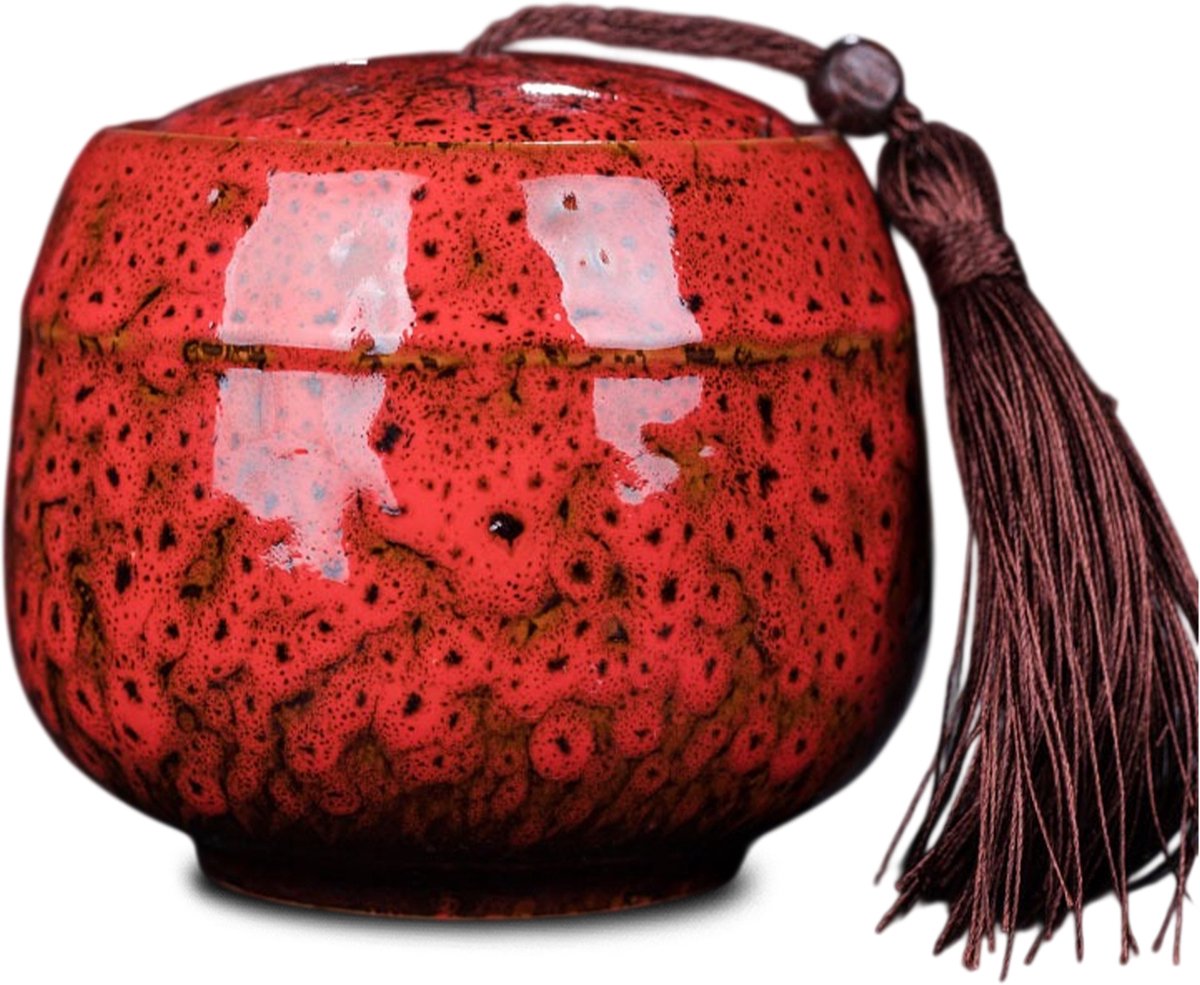 Akerz Keramische Mini Urn Rood Gemêleerd – 500 ml – Handgemaakte Herinneringsurn – Inclusief Beschermzakje – Voor Mensenas en Dierenas