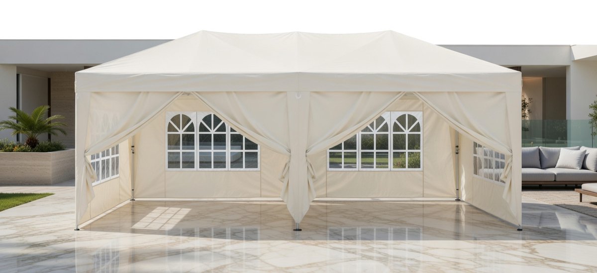 Premium Tuinpaviljoen 3x6m – Waterdicht Pop-up Vouwpaviljoen met 6 Zijwanden en Ramen – UV-bestendig, Winterbestendig, Ideaal voor Tuin, Camping, Strand, Barbecue en Feesten MedahomeStore