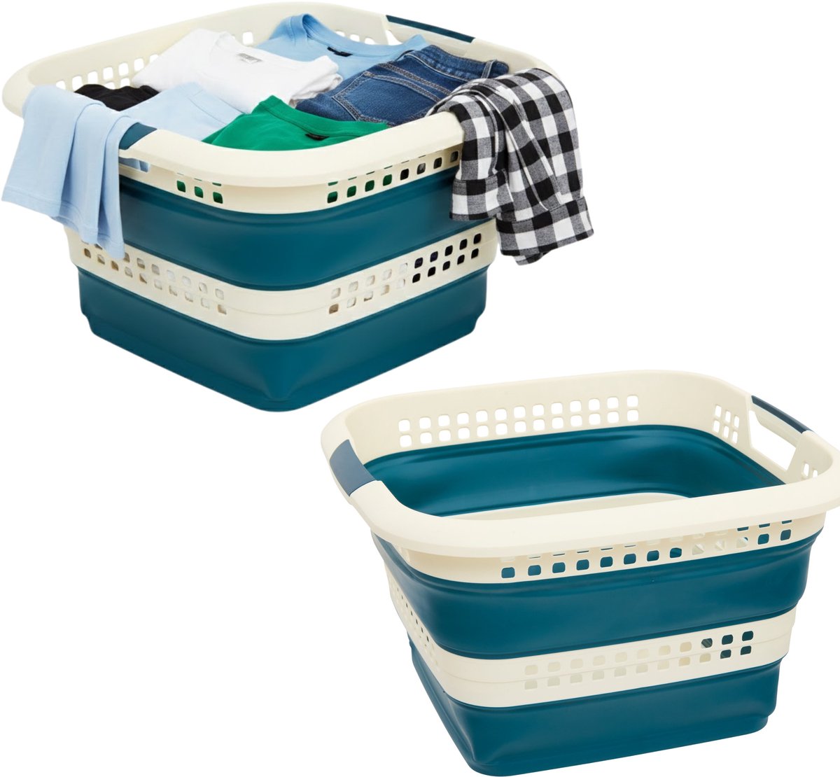 5Five Wasmand - 2x - 40L - blauw - PP - opvouwbaar - 49 x 49 x 49 cm - flexibel