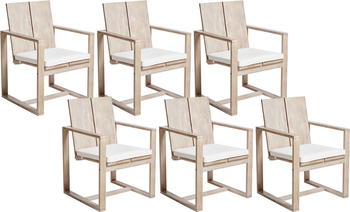 BELIANI AZZANELLO - Tuinstoel set van 6 - Gebroken wit - Acaciahout
