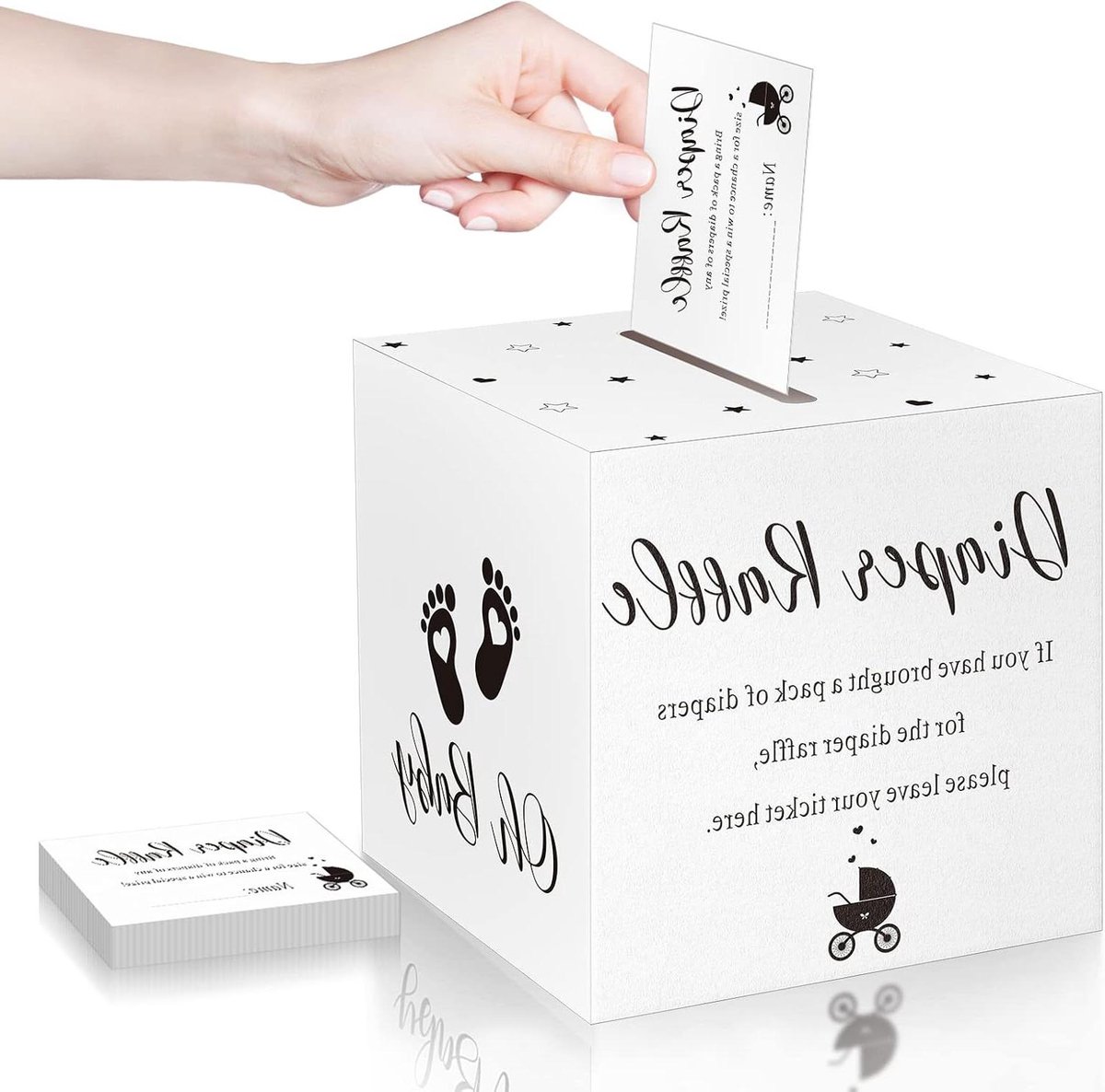 Luierloterij Tickets - Babyshower Spel Kaarten - Babyshower Decoratie - Met Doos Inclusief - 50 Stuks - Wit