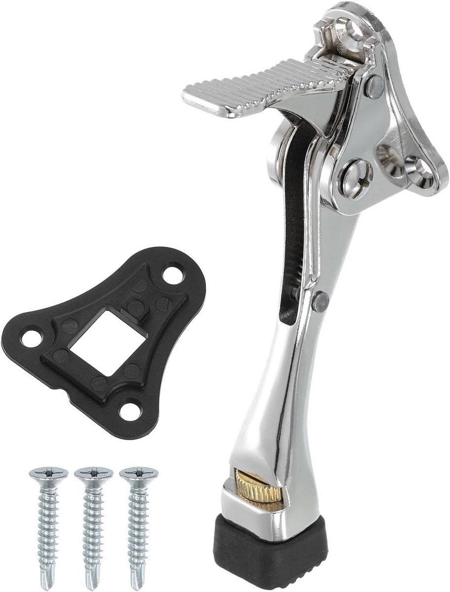 Deurstopper Pedaal - Deurhouder Kickdown - Deur Open Houden - Verstelbaar Rubberen Pootje - 100 mm - Zilver