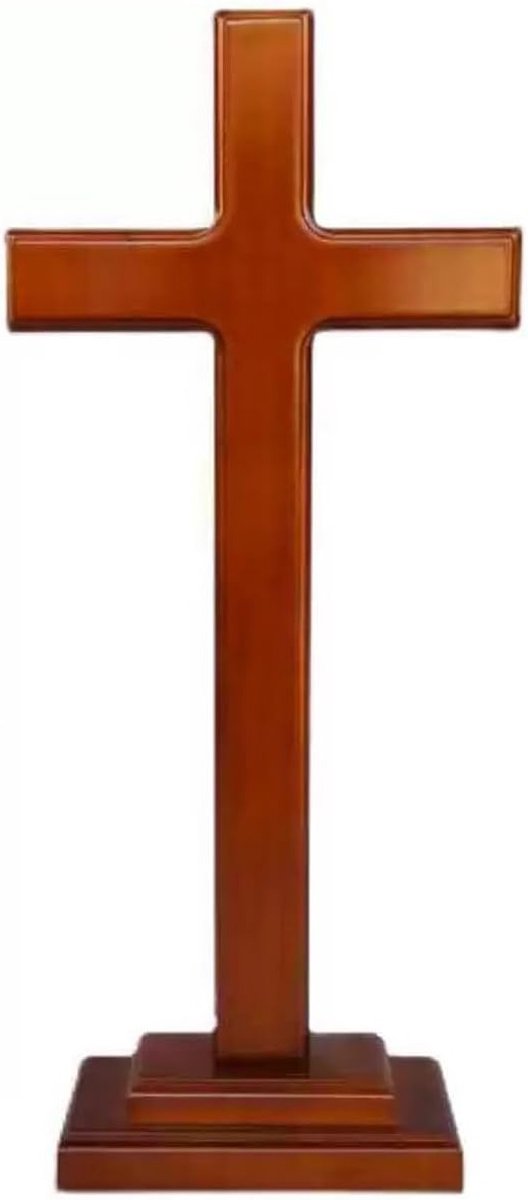 Houten Staande Kruis Decoratie voor Thuis, Perfect als Tafel- of Kamerversiering, Ambachtelijke Decoratie in Koffiebruin