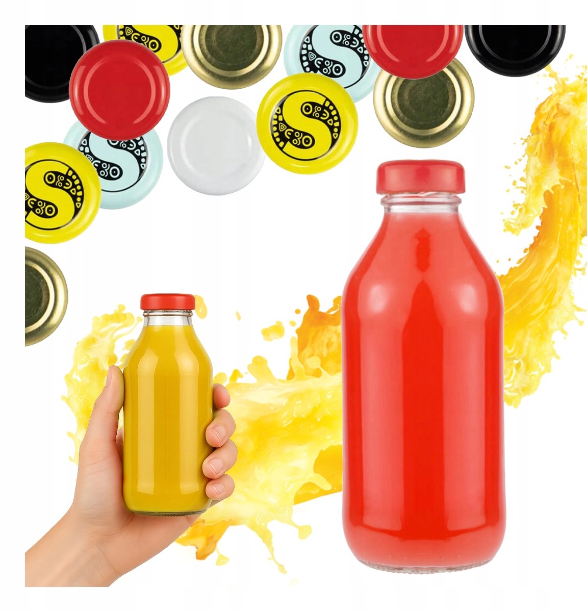 Bimberek SOCZEK Serie - Glazen Fles voor Sap - 330ml - Schroefdop met Fijne Draad - Diverse Kleuren